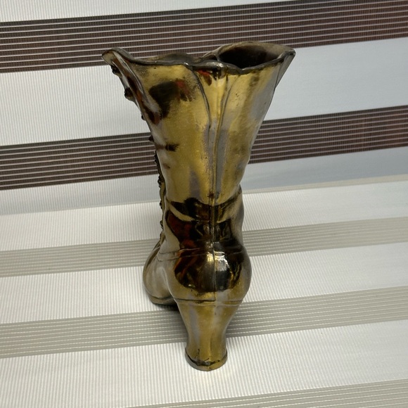 Vintage Gilded Solid Brass Victorian Boot Vase - Picture 5 of 14